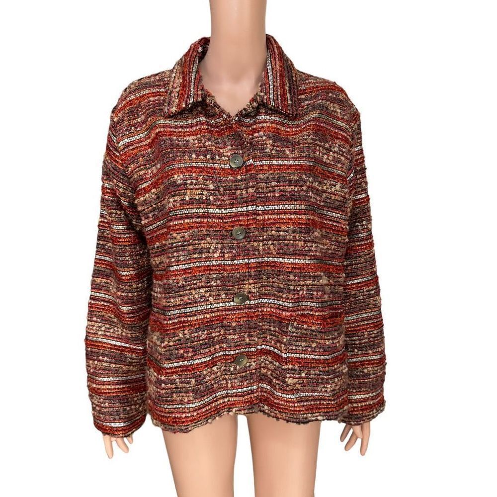 Chico’s Jacket Blazer Coat w/ Pockets Tweed Orange Wool Blend Career size 2 or L